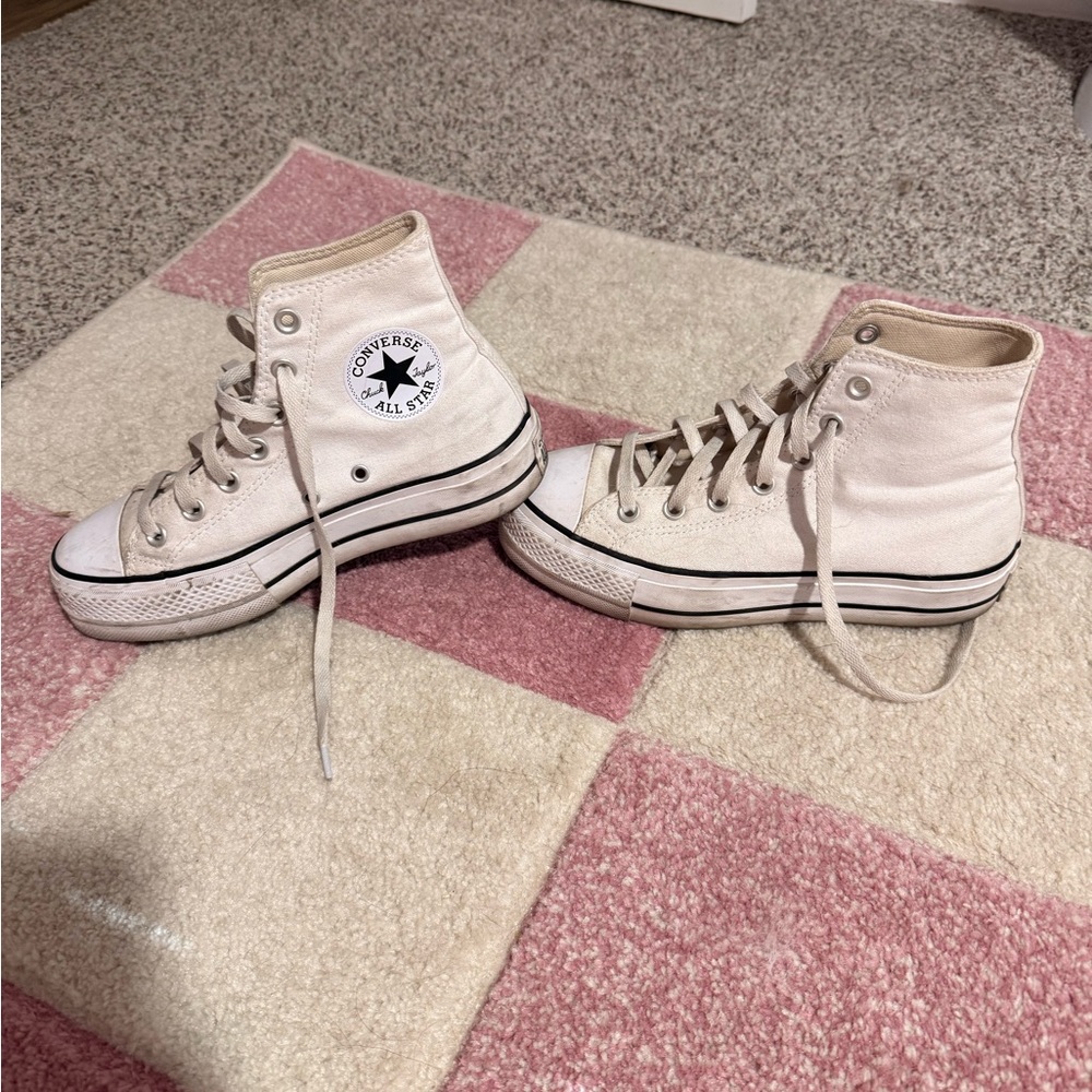 White converse high top platforms